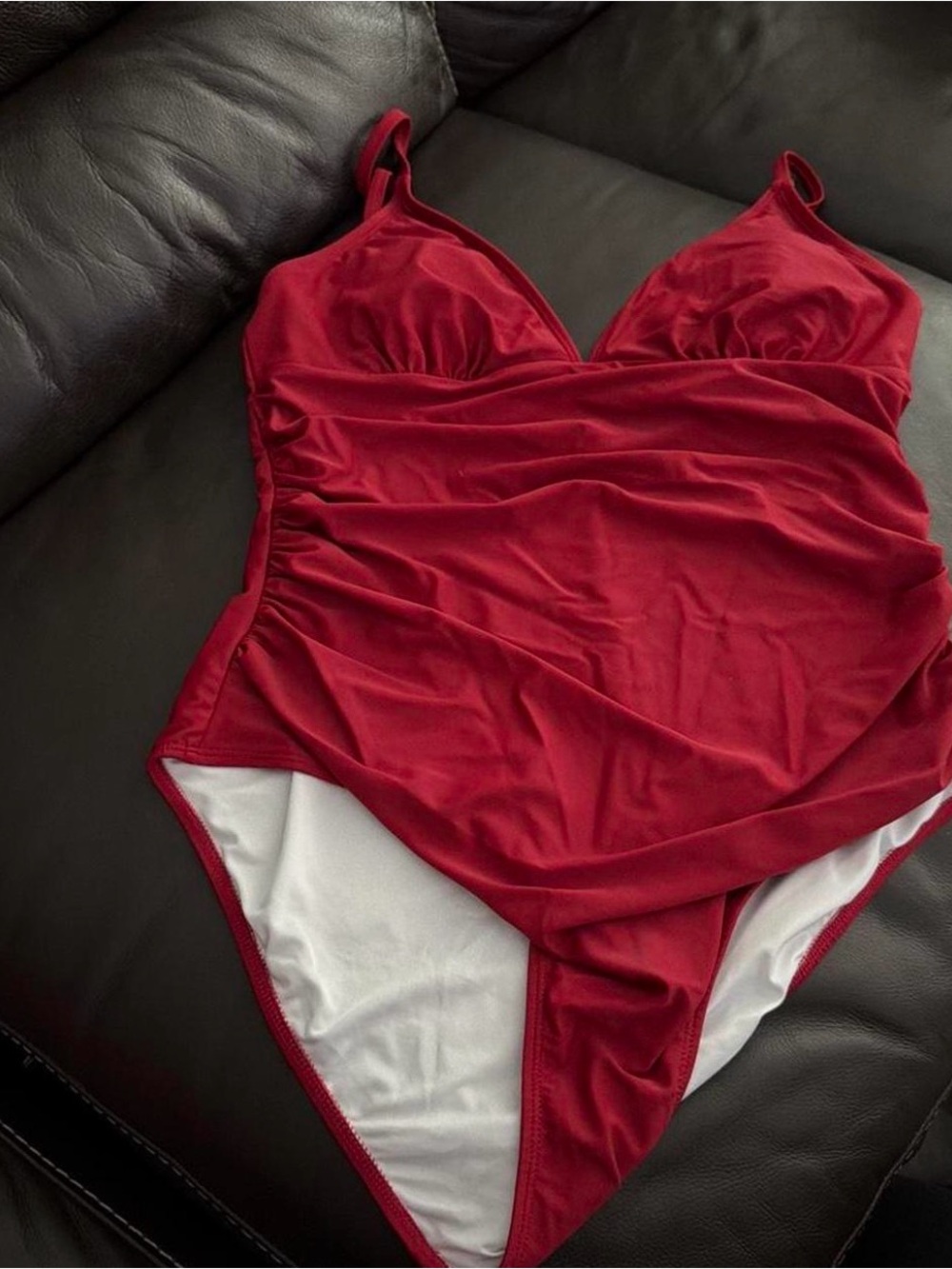 Cupshe Red One-Piece Ruched V-Neck Swimsuit